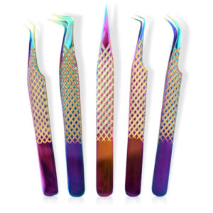 Professional Eyelash Tweezers for Lash Extensions-Titanium Coated Tips, 90 & 45 Degree, Pointed Eyelash Extension Tweezers (Multi-Color)